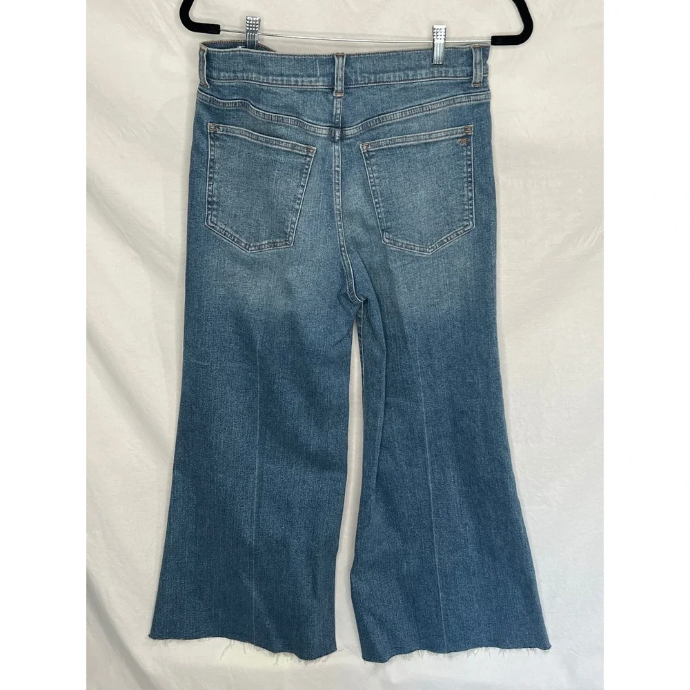 Madewell Flared Wide Leg Jeans Medium Wash High Rise Raw Hem Women's 29 Stretch - Picture 8 of 12